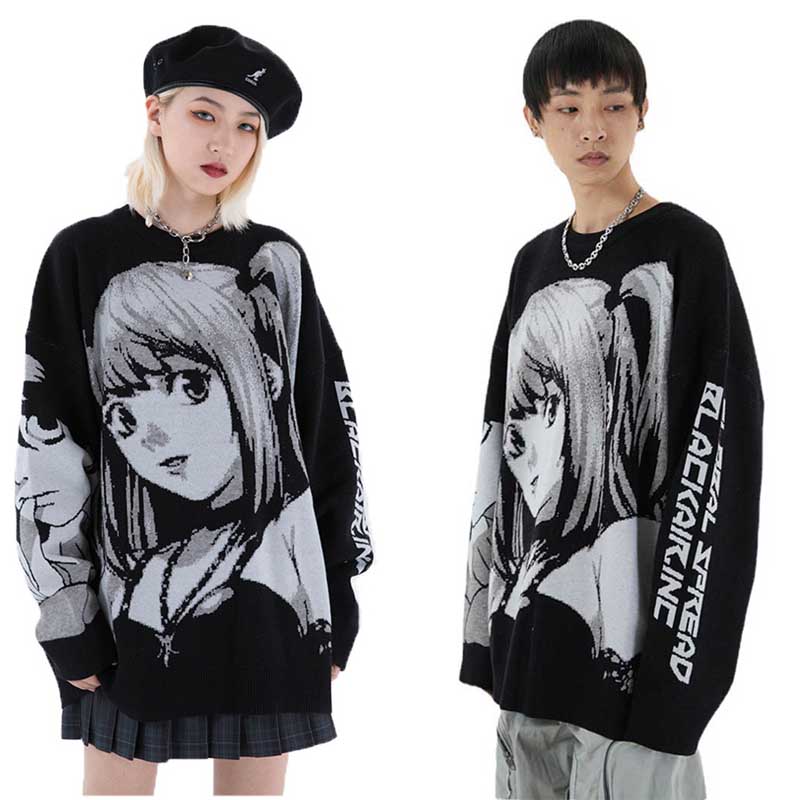 

Unisex Sweaters Cartoon Anime Mens Pullovers Autumn Harajuku Girls Womens Sweater Hiphop Oversize Tops Fashion Boys Warm Clothes for wholesale, Black