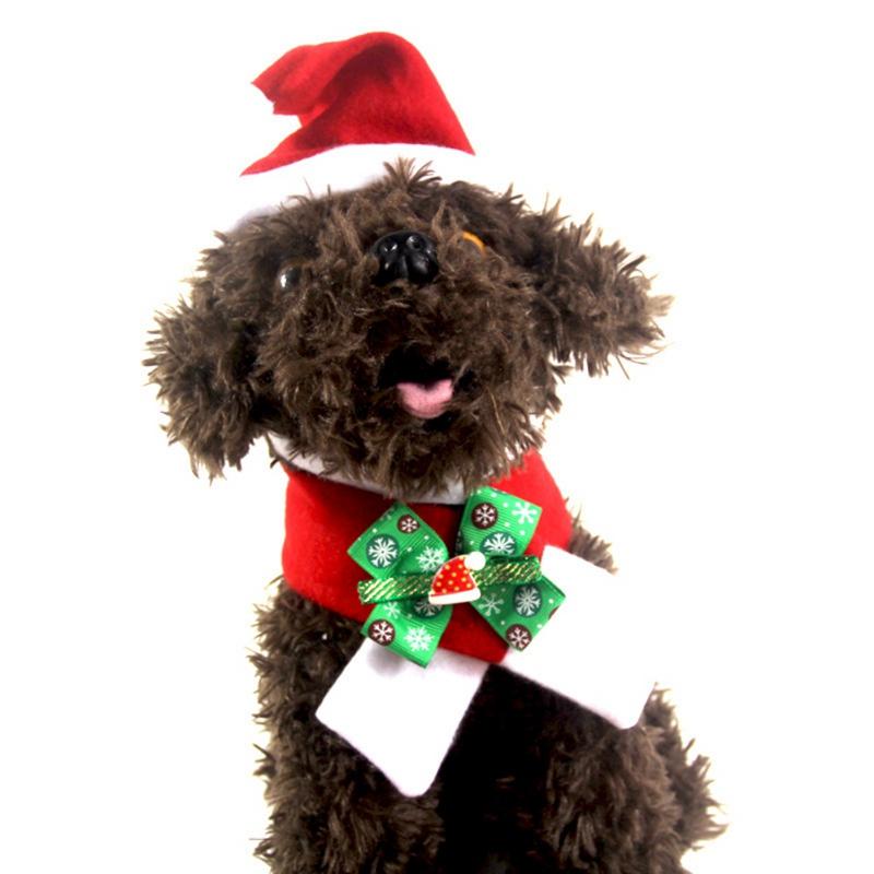 

Dog Apparel Winter Red Santa Claus Christmas Hat Birthday Scarf And Collar Bow Tie Costume For Puppy Kitten Small Cats Dogs