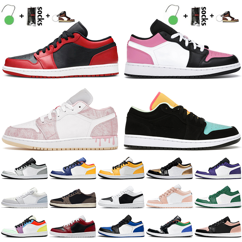 

Fashion Women Mens Jumpman 1 1s Low Basketball Shoes Reverse Bred Pinksicle Paint Drip Aurora Green Laser Orange Sneakers Court Purple, A9 low crimson tint 36-45