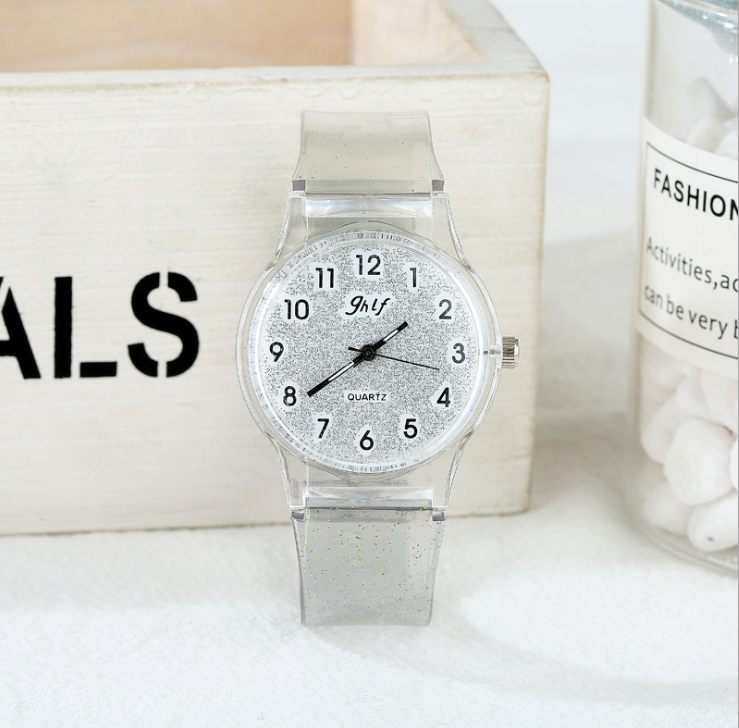 

JHlF Brand Korean Fashion Promotion Quartz Ladies Watches Casual Personality Student Womens Watch White Transparent Plastic Band Girls Wristwatches Wholesale, No send watch for shipping