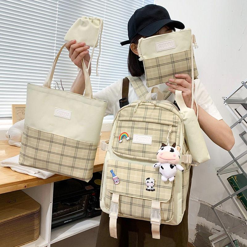 

School Bags Classical Backpack College Student Schoolbag Casual Women Canvas For Girls Simple Book, Black