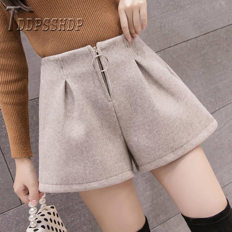 

Autumn Winter Woolen Women Shorts Korean Fashion A Line Wide Leg Female Women