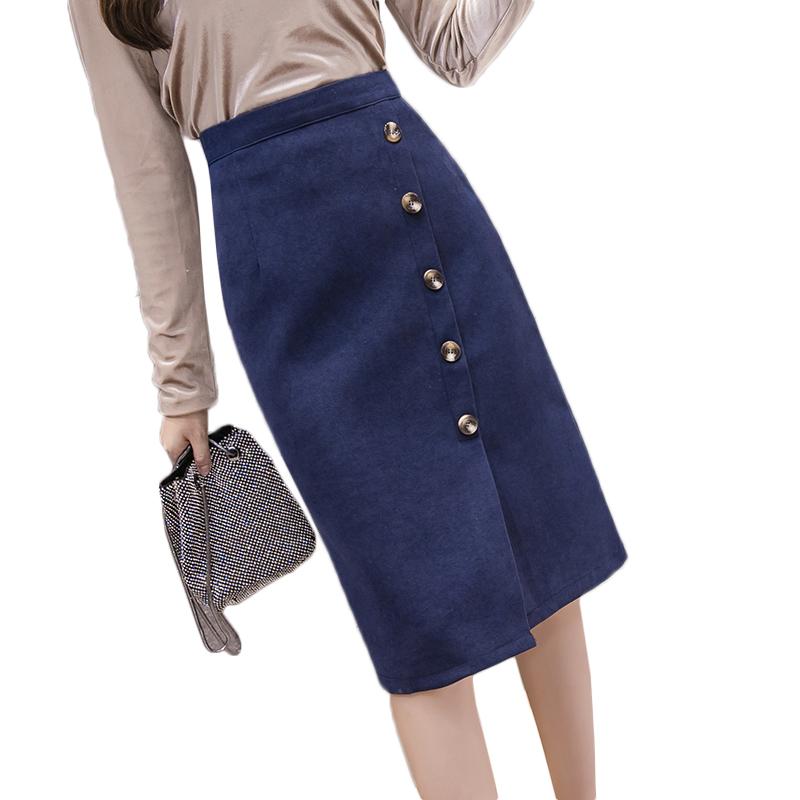 

Skirts 2021 Autumn Split Skirt Women Winter Single Breasted High Waist Midi Female A Line Long Office Work Faldas Mujer F222, Black