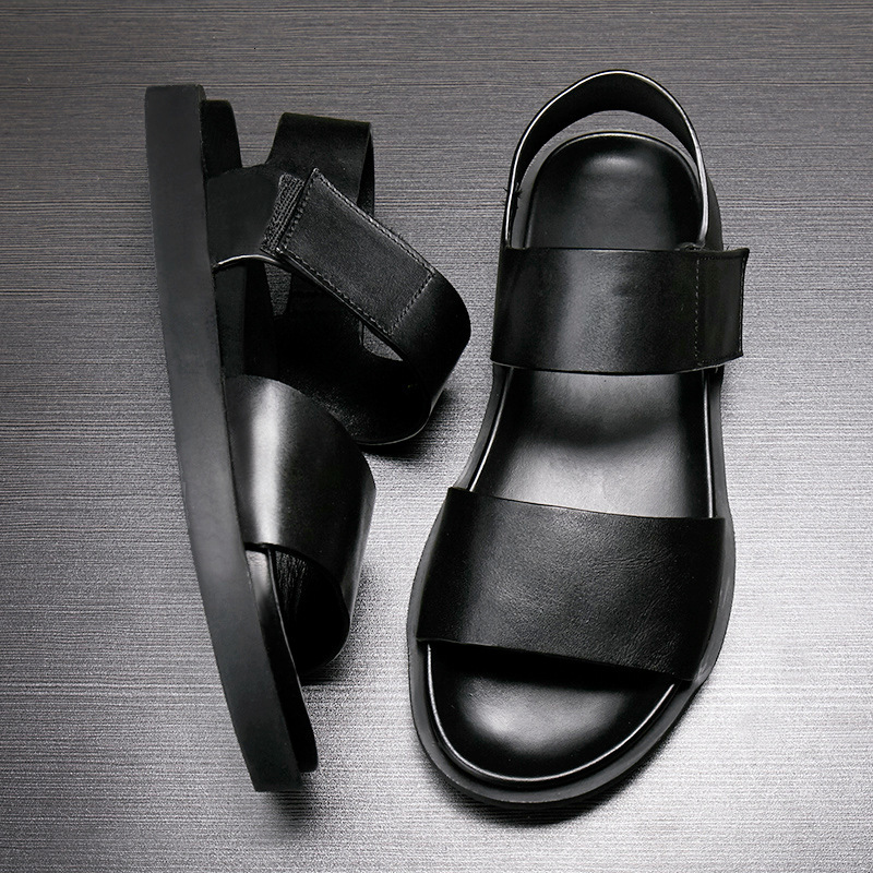 

Slippers Summer thick bottomed muffin sandals top leather tidal shoes beach casual breathable non slip versatile men's E4GE, 1# shoe box