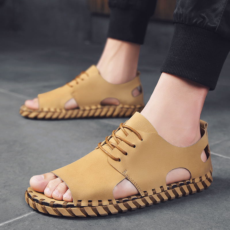 

Slippers Roman leather sandals men's fashion summer soft casual driving youth shoes beach 7XJ2, 1# shoe box
