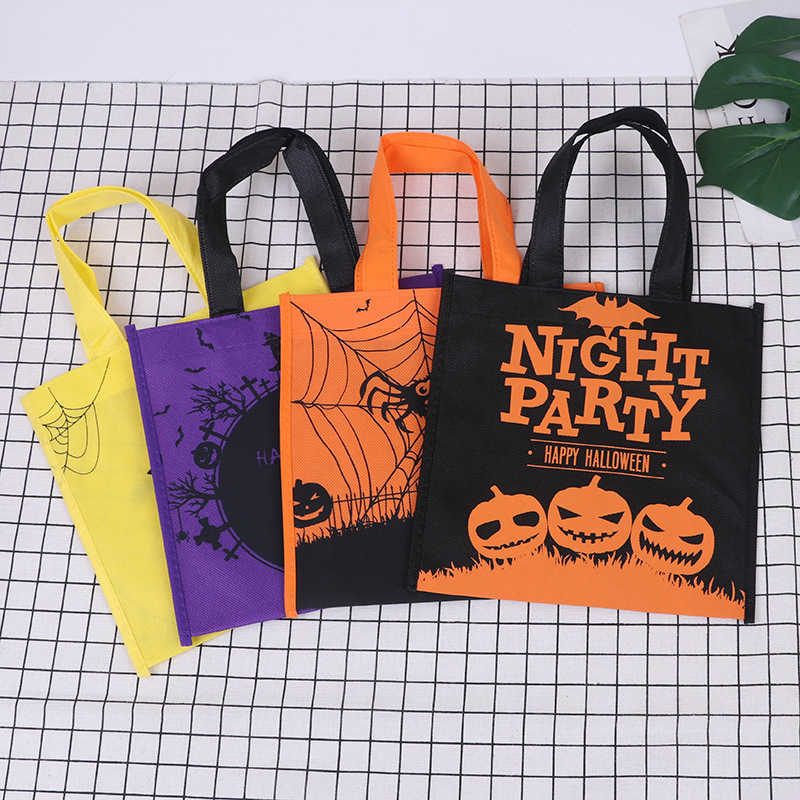 

2021 Halloween Ghost Pumpkin Spider Net Print Handbag Non woven Tote Cartoon Hand Bag Kindergarten Pupil Back to School Gift Party Candy Bag G70WOLR, Orange