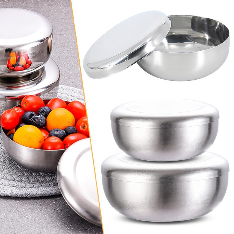 

Stainless Steel Rice Bowl With Lid Single Layer Salad Bowls Noodle Container Soup Kitchen Instant