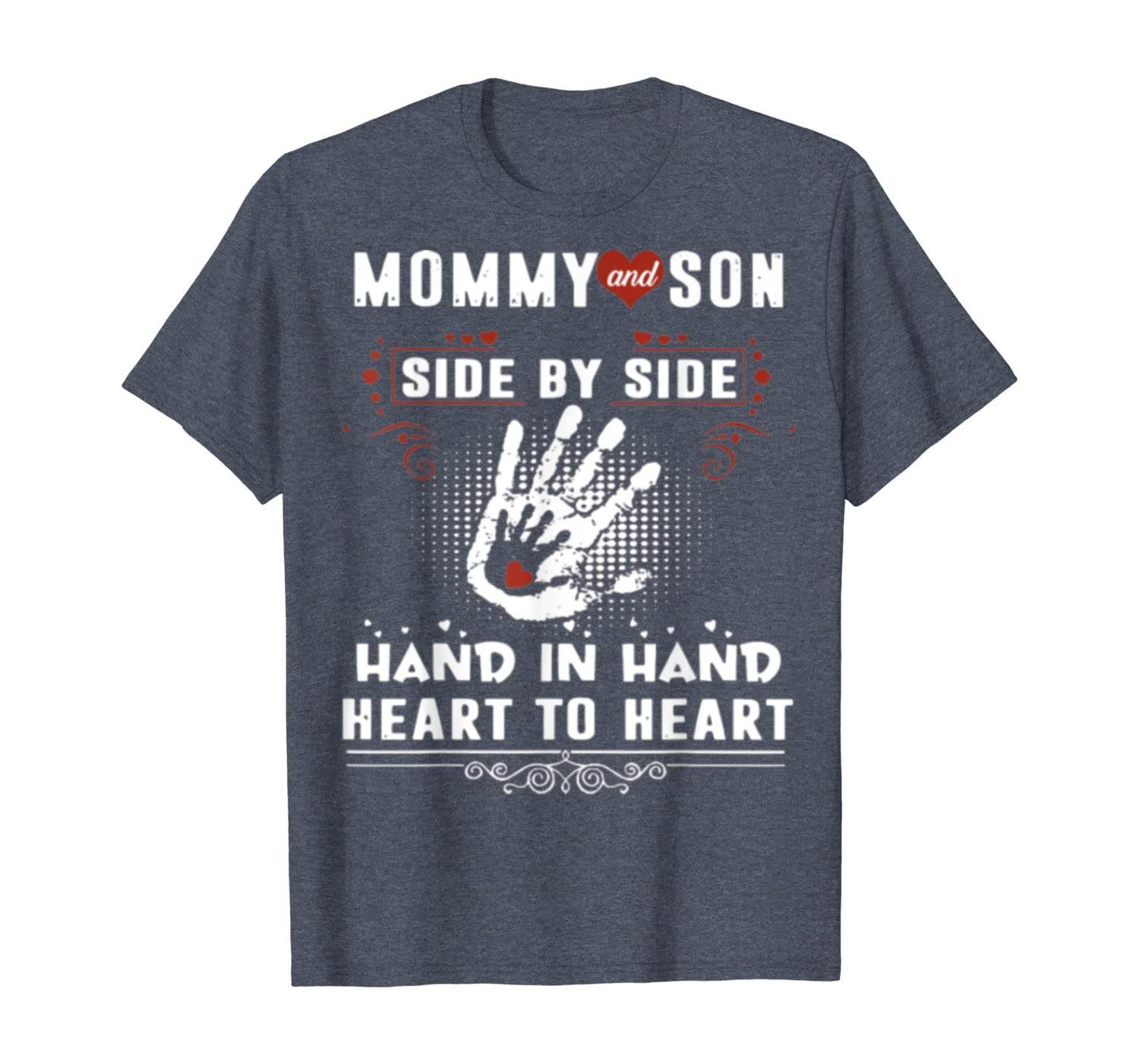 

mommy and son side by side hand gift t-shirt, White;black