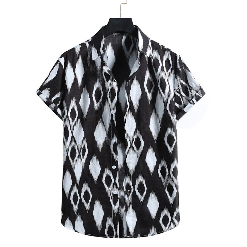

Men' Casual Shirts Chemise Summer Fashion Hawaiian Flower Shirt Short Sleeve Lapel Holiday Beach Mens Clothing, Black