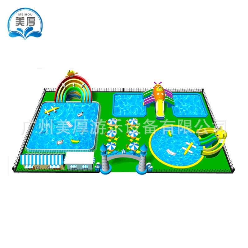 

New slide combination mobile support swimming pool breakthrough inflatable water park equipment