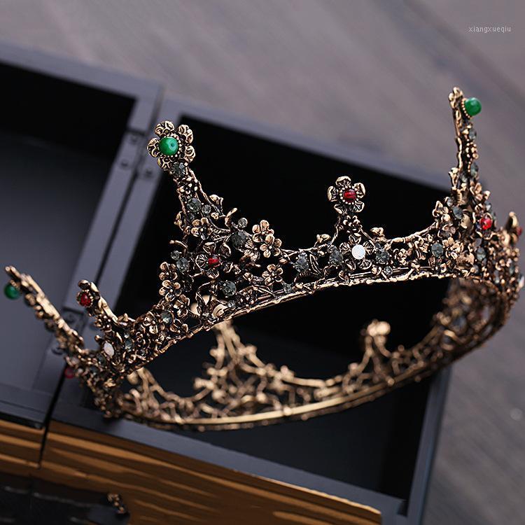 

Baroque Vintage Gold Black Crystal Beads Round Bridal Tiaras Crown Royal Queen Wedding Hair Accessories Rhinestone Pageant Clips & Barrettes, Golden;silver