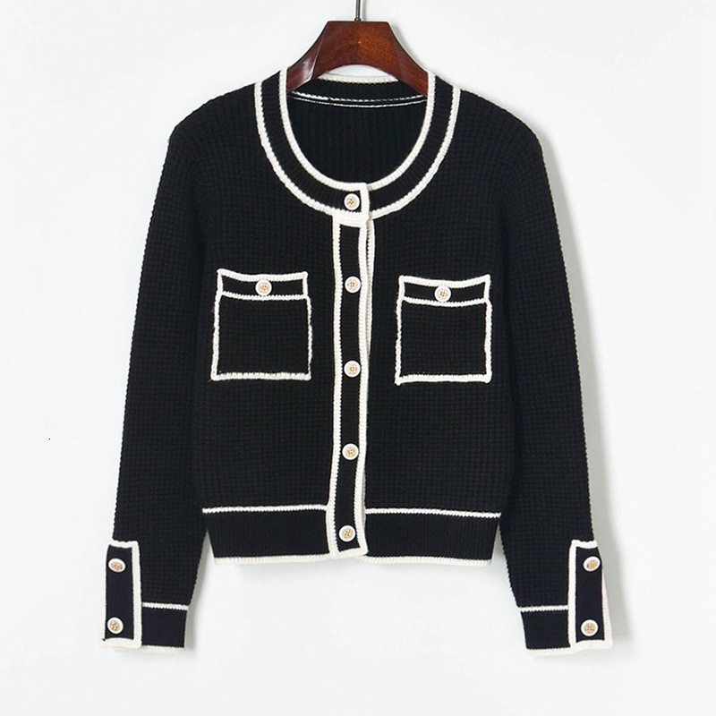 

women's knits & tees women vintage black cardigan autumn cropped sweater coat round neck single breasted high waist knit pink dn5l, White