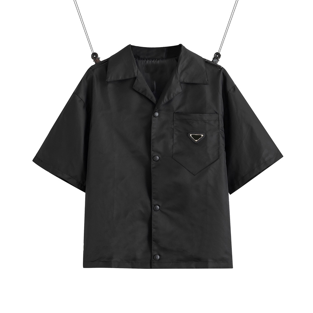 

2022 United States womens and mens shirt polos casual brand short blouses Classic inverted triangle loose Imported high-quality nylon tooling EUR SIZE Summer tops, Black