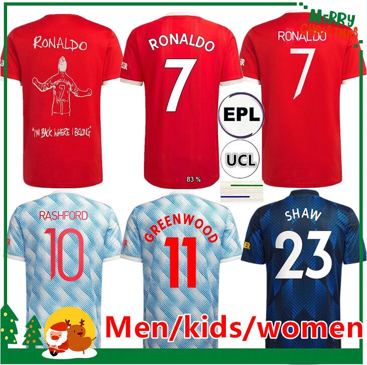 

RONALDO 21 22 SANCHO soccer jersey BRUNO FERNANDES LINGARD POGBA RASHFORD 2021 2022 United football shirt Men + kids kit MANCHESTER, Women 21/22 home