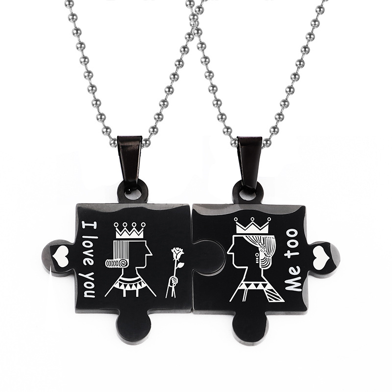 

adult stainless steel couple necklace i love you me too too stitching pendant