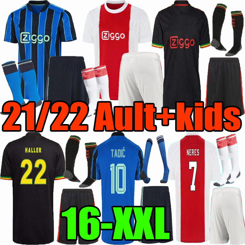 

kids kits 21 22 tadic berghuis gravenberch soccer jersey set amsterdam blind promes haller neres cruyff klaassen 2021 2022 ajaxes football s, Black;yellow