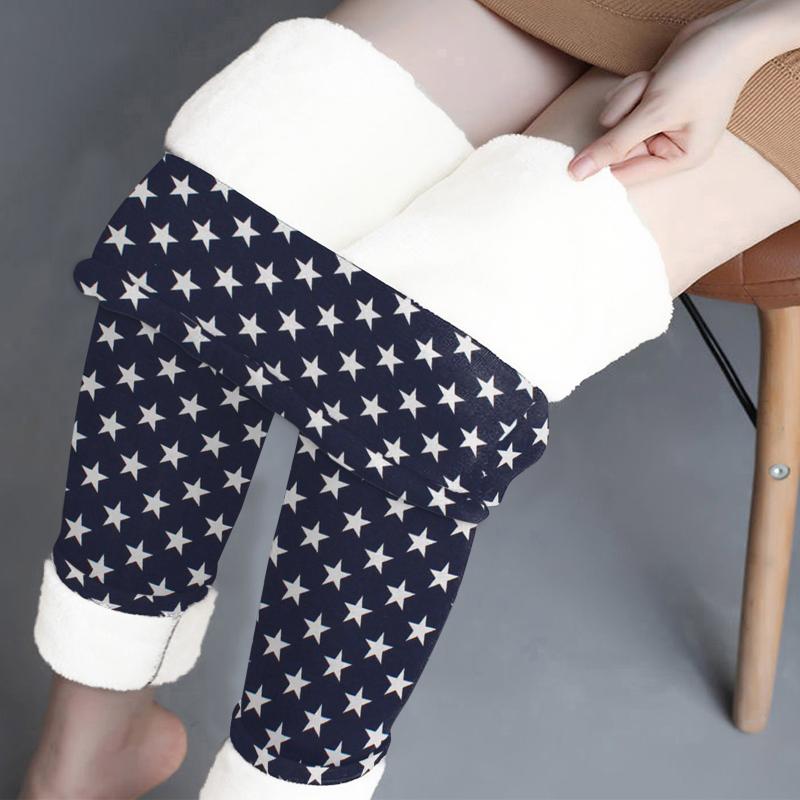 

Women's Pants & Capris Oversized 3XL Plush For Womens Winter Warm Plus Velvet Print Trousers High Waist Elastic Thicken Thermal Pant Pantalo, Black;white