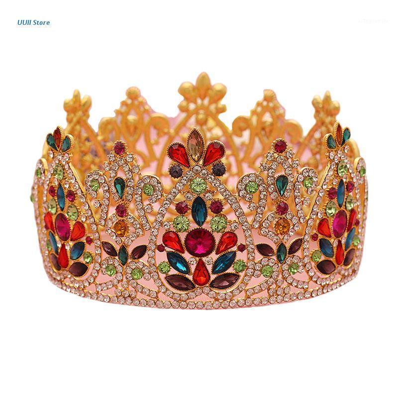 

Baroque Gold Rhinestone Colorful Bridal Tiara Vintage Diadem Pageant Crowns XX9D Hair Clips & Barrettes, Golden;silver
