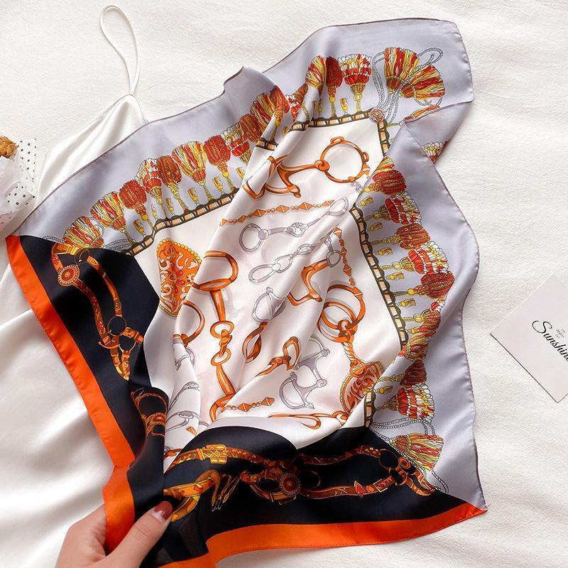 

Scarves 2021 Design Print Silk Neck Hairband Foulard Women Neckerchief Square Shawl Wrap Spring Bandana