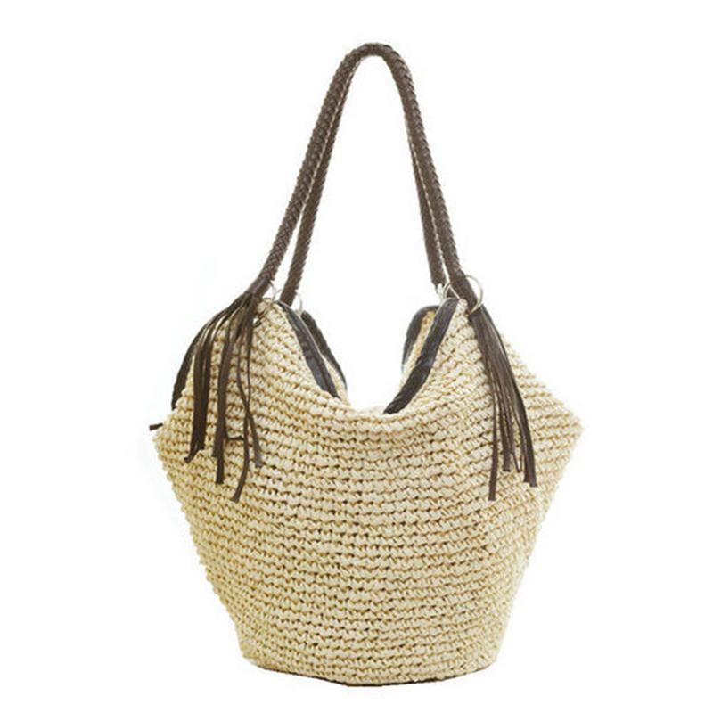 

Shoulder Bags Bohemia Rattan Straw Bag Women Large Capacity Handmade Woven Bucket Beach Travel Lady Totes Summer Clutch, Beige