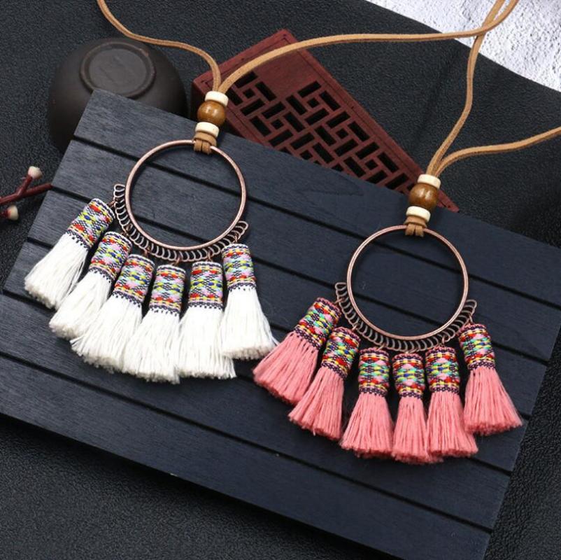 Pendant Necklaces Bohemia Ethnic Vintage Copper Big Round Circle Necklace Tassel Charm Women Jewelry-image-703401097