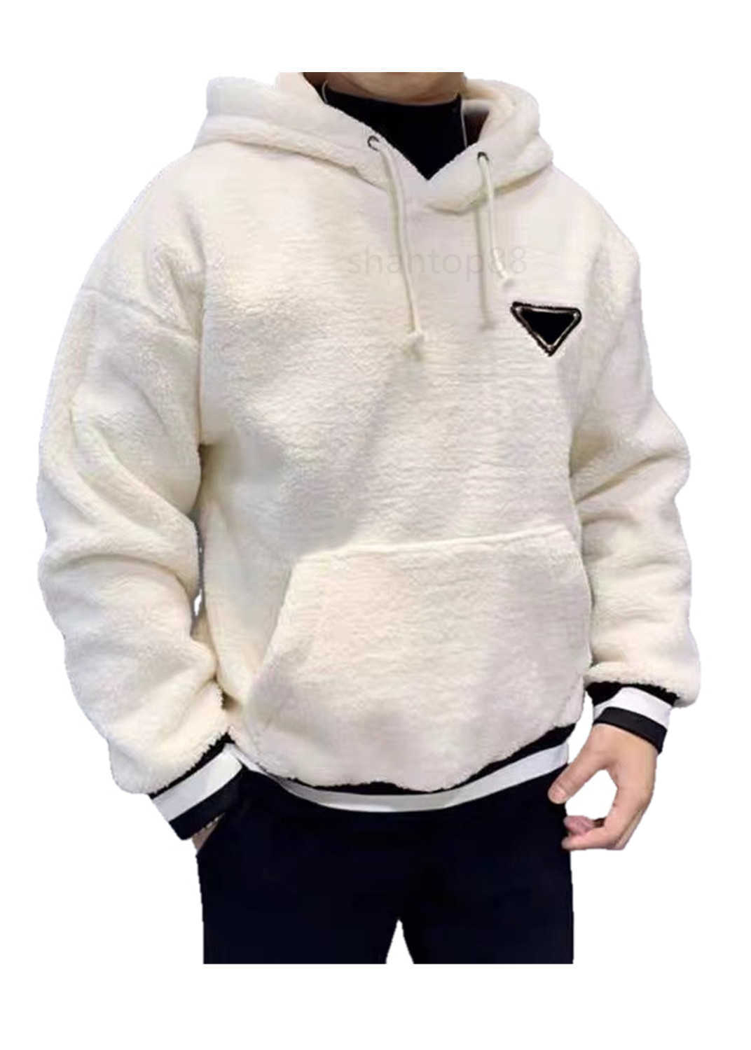 

Luxury Designer Prad High Quality Mens Sweatshirt Hooded Sweater Plush Thick Black White Loose Pullover Top Couple Fashion Business Casual, Bag