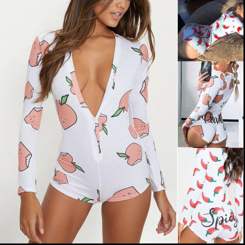 

fashion womens jumpsuit v neck long sleeve bodycon peachy spicy print button sleepwear shorts romper leotard, Black;white