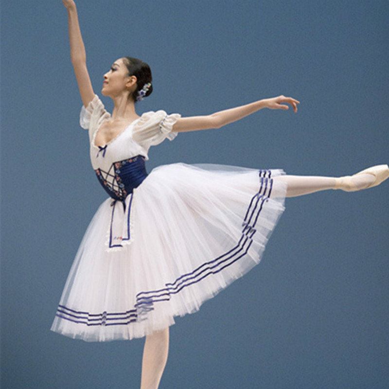 

Stage Wear Classical Short Puff Sleeve Giselle Ballet Costume Adult Women Long Leotard Dress Professional Tutu Girls Ballets Clothes, Blue