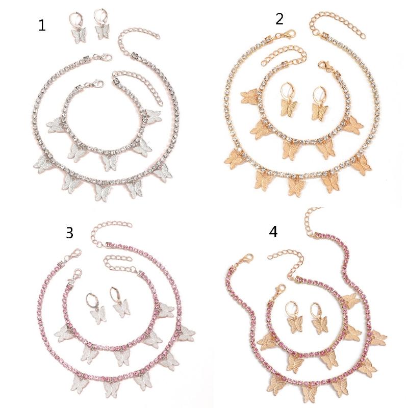 

Earrings & Necklace Trendy Butterfly Pendant Jewelry Set Bracelet For Girfriend Wife Colorful Butterfles Romantic Gifts, Silver