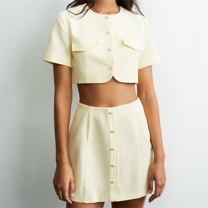 

2 pes skirt sets spring suit round neck small fragrance single-breasted top and mini zipper fashion female summer set 210524