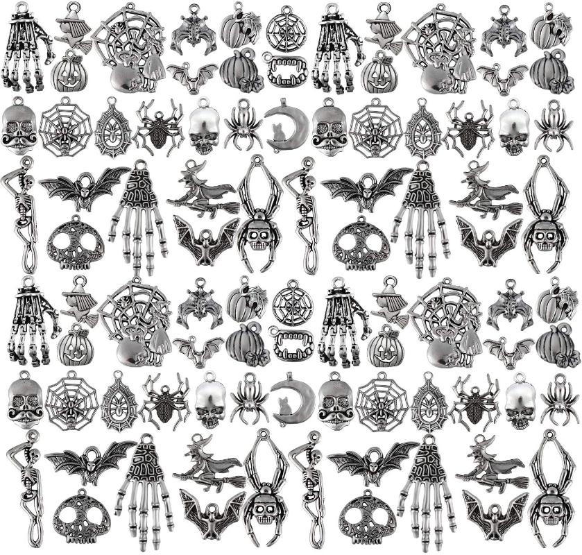 

Charms 100 Pieces Halloween Pendants Antique Silver Jewelry Making Accessory For DIY Necklace Bracelet