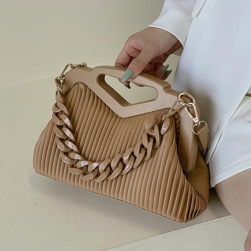 

Evening Bags SWDF Thick Chain Small PU Leather Shoulder Crossbody With Short Triangle Handle For Women 2021 Luxury Handbags High Quality