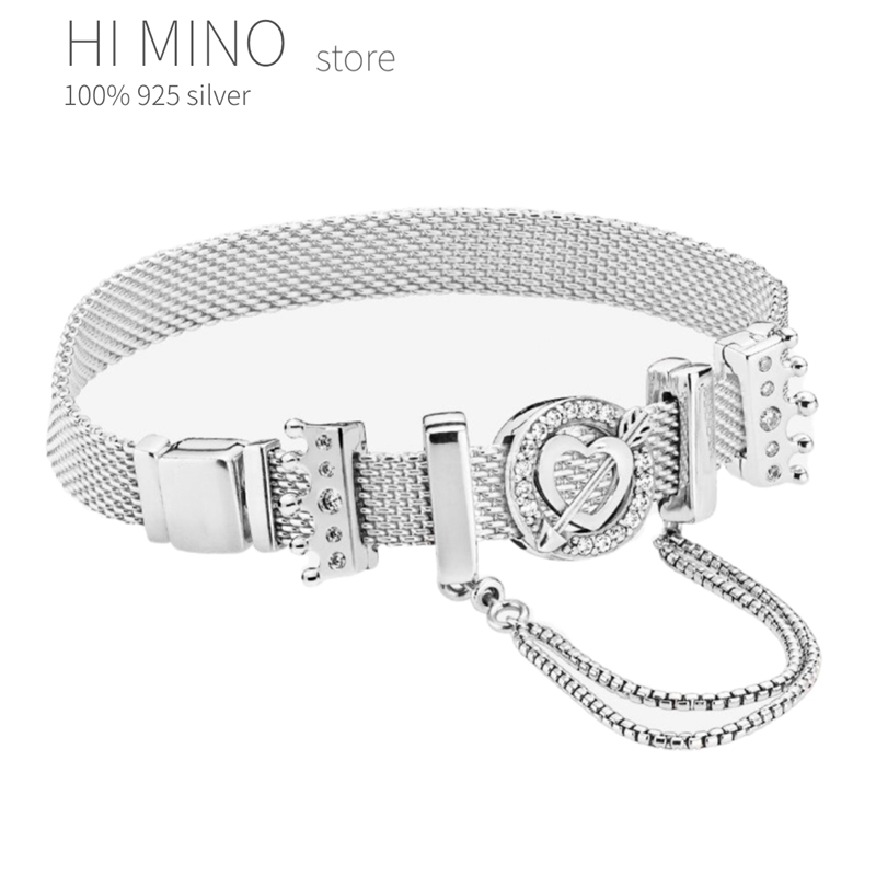 

925 Sterling & Rose Gold Cubic Zircon Clasp Reflection Bracelet Women 925 Silver Jewelry