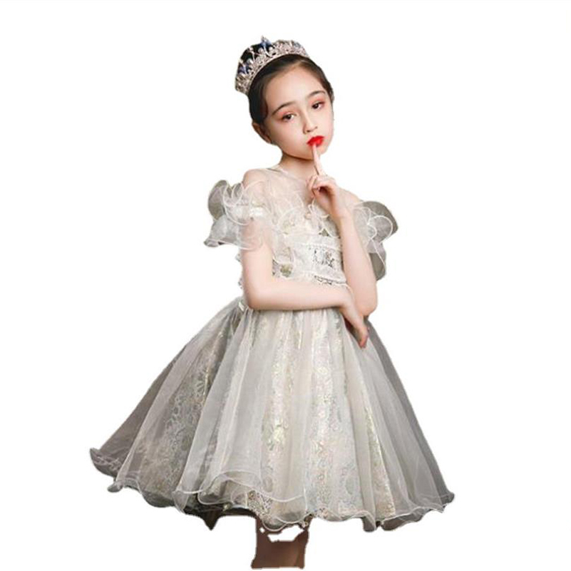 

Old Cobbler 110-130# Baby & Kids Clothing Dancewear Summer Short sleeve Dress Lace Girl Cosplay Costumes Handwork Luxurious custom, Gray