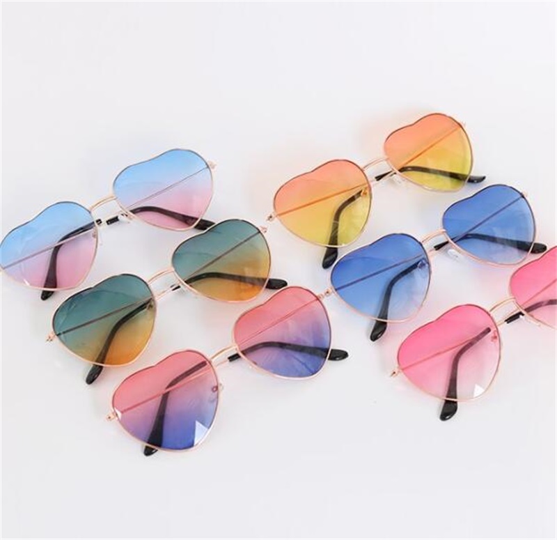 

Heart Shaped Sunglasses Thin Metal Frame Lovely Heart Style Fashion Kids' Sunblock colorful lense for children women 1110 V2
