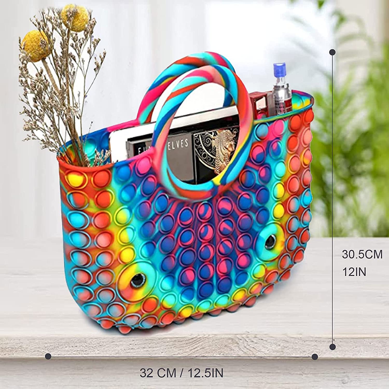 

Big Pop Hand Bag Fidget Toys for Girls Pop Purses Beautiful Large Capacity Handbags for Women, Colorful Silicone Handle Satchel Shoulder Bag Pop Game Gift