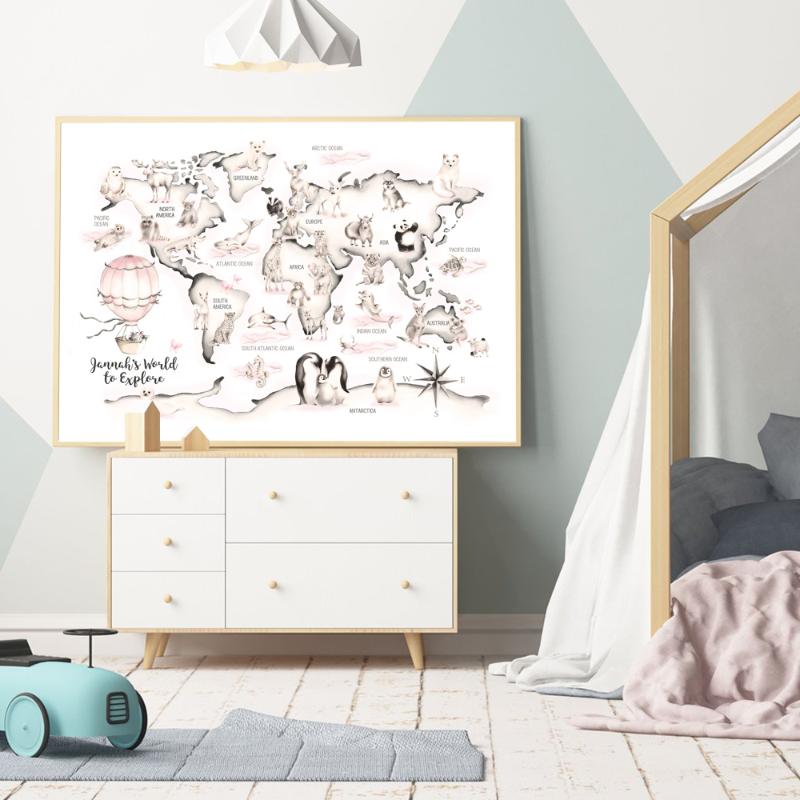

Paintings Map Of The Animal World Wall Art Poster Picture For Baby Girl Nursery Painting Minimalist Boho Decor Anime