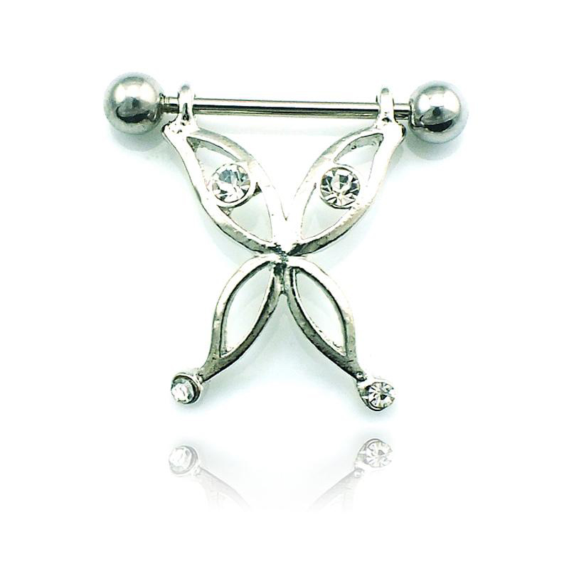 

Silver Pole Surgical Steel Butterfly Nipple Rings For Women Body Jewelry