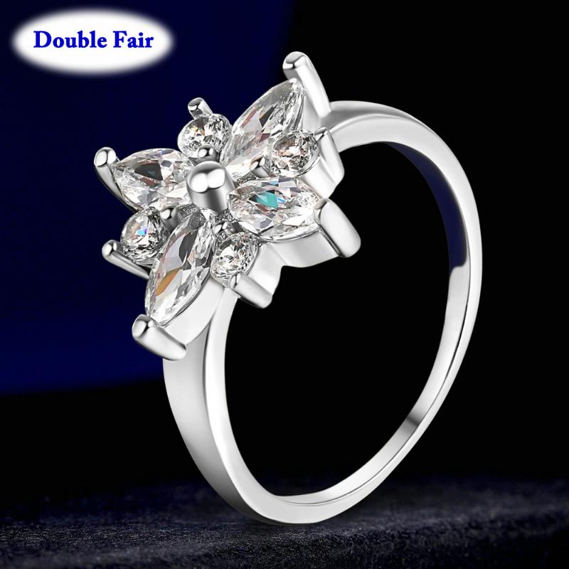 

Cluster Rings Cute Flower Ring Cubic Zirconia Silver Color Fashion Jewelry Finger For Women Anniversary DWR275, Golden;silver
