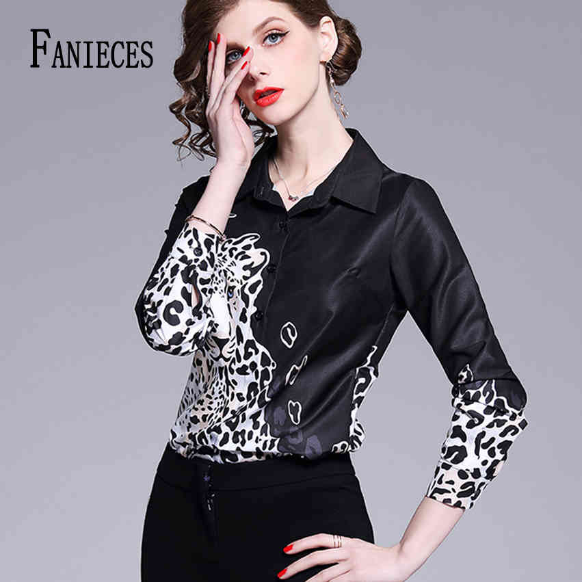 

Arrival Women Tops Collar Long Sleeves Leopard Printed Floral Designer High Street Fashion Blouse Shirts bluzki damskie 210520, Black