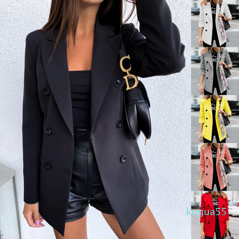 

Women' Suits & Blazers Autumn And Winter Blazer Coat Casual Women Office Wear Elegant Slim Long Sleeved Double Breasted Button Suit Tempera, Grey