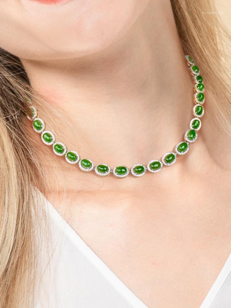 

Chains Natural Hetian Jade Necklace 925 Sterling Silver Ladies Jewelry