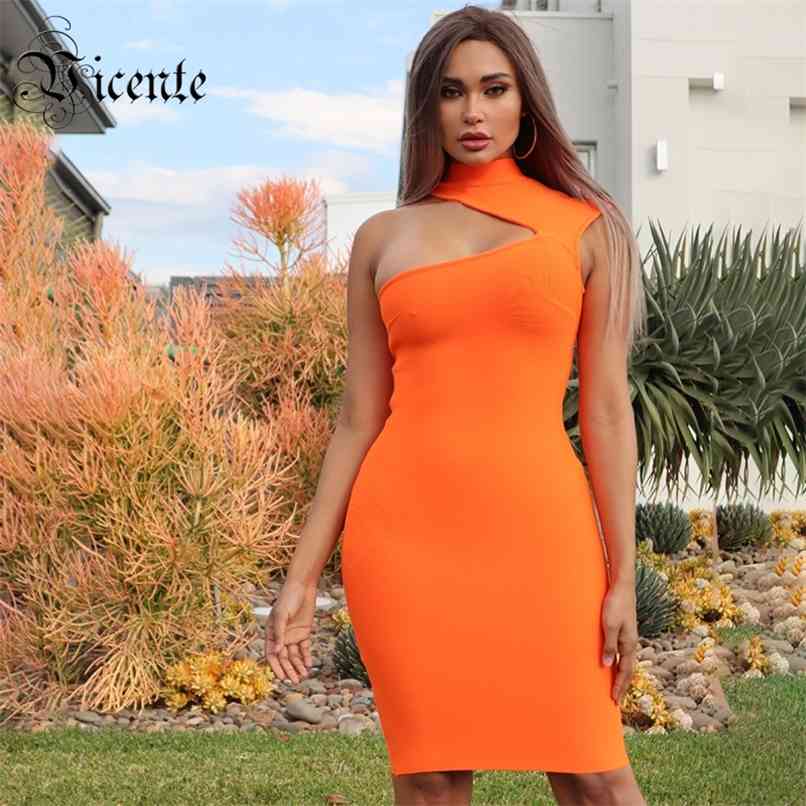 

Trendy Sexy One Shoulder Sleeveless O Neck Celebrity Party Bandage Dress 210520, Black