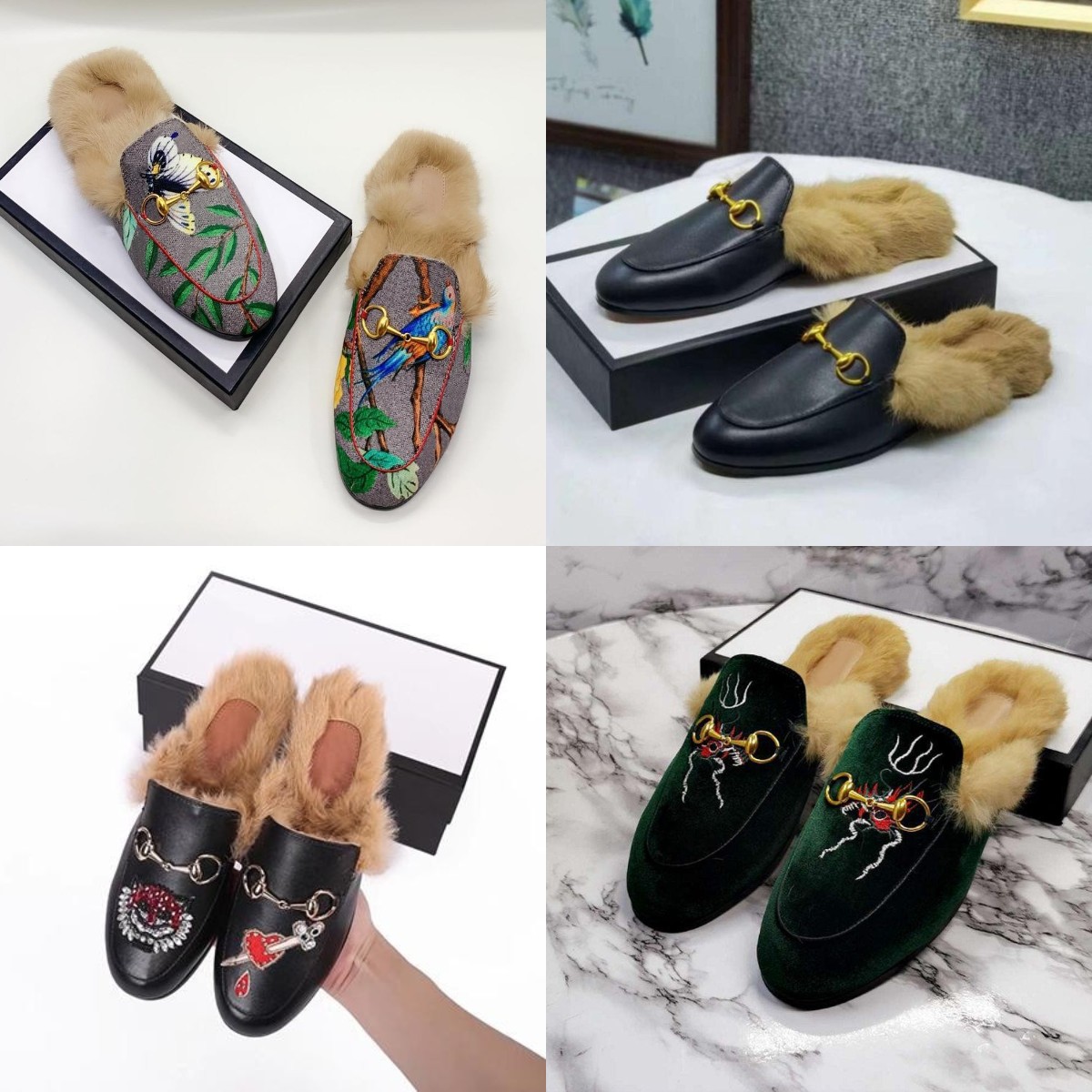 

Designer Fashion Women Genuine Leathers Slippers Flat Men Mules Shoes Leather Fur Slipper Metal Chain Shoees Loafers Outdoor Slipperes 46, 21