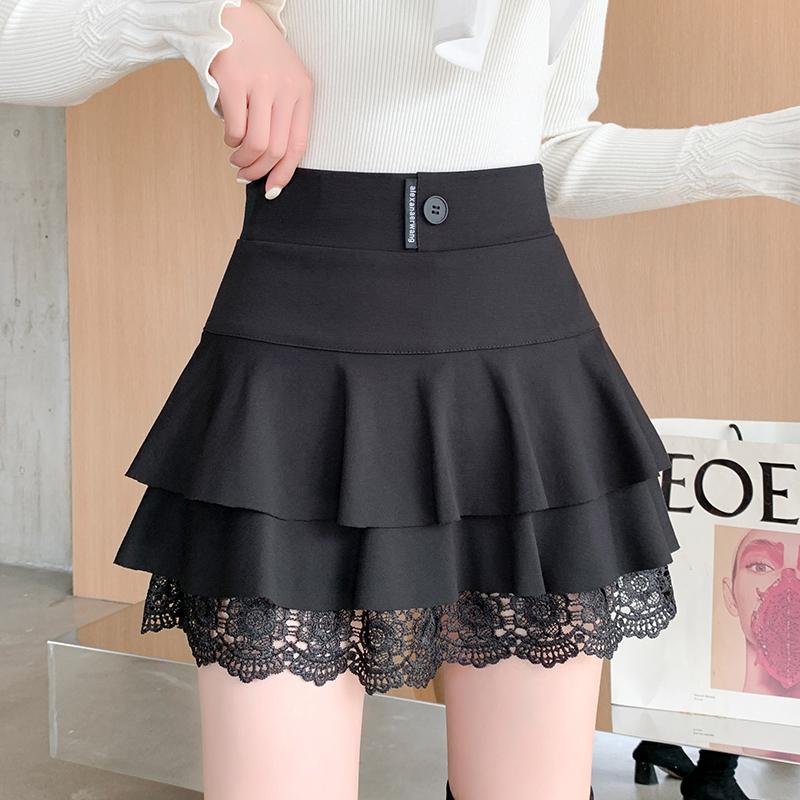 

Skirts Large Size Elastic Waist Cake Skirt Women 2021 Autumn/winter Korean Style High Lace A-line Umbrella, Black
