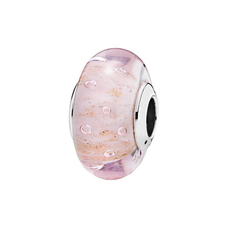 

S925 Sterling Silver Threaded Screw Pink Glitter Murano Glass Beads Fit Charm Jewelry Bracelets & Necklaces