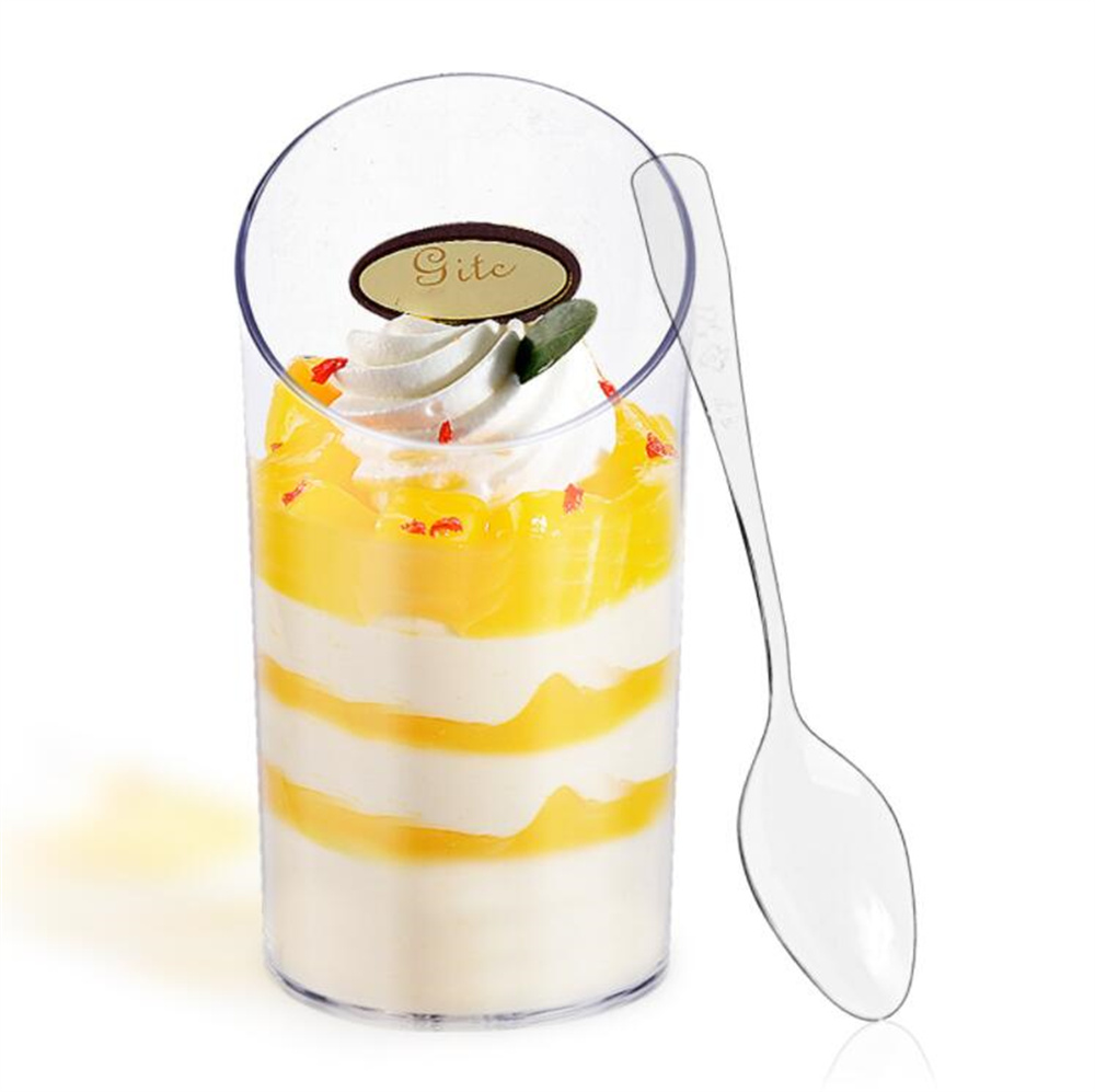 

Drinkware 3 oz Mini Dessert Cups Slanted Round Clear Plastic Parfait Appetizer Cup Reusable Serving Bowl for Tasting Party Appetizers XB