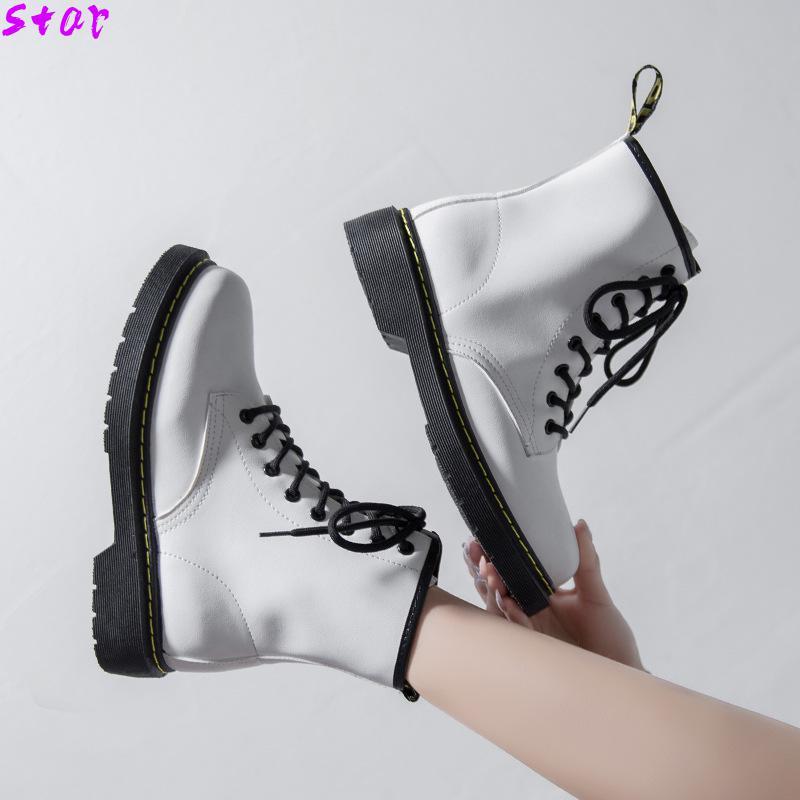 

Boots Unisex Men Combat Soft Leather 2021 Autumn Mid-high Couple Platform Ankle, Black