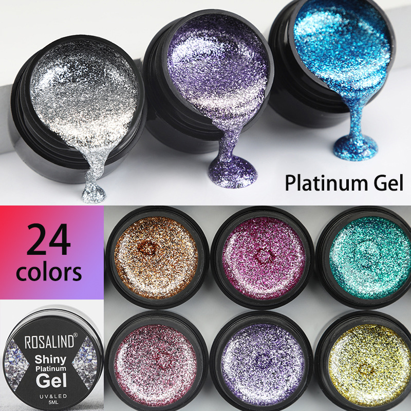 

Platinum Gel Nail Polish Glitter Paint Hybrid Varnishes Shiny Top Base Coat Nails Set Semi Permanent Manicure Nai's Art For Girls Women, As picture