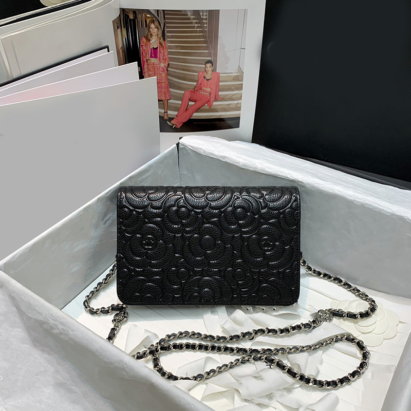 

Women's Bag 7A high-end custom quality style with embossed design chain embellished camellia hardware